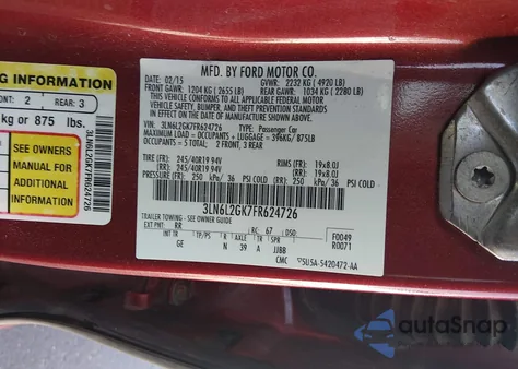 2015 Lincoln Mkz z USA, uszkodzony, nr VIN 3LN6L2GK7FR624726